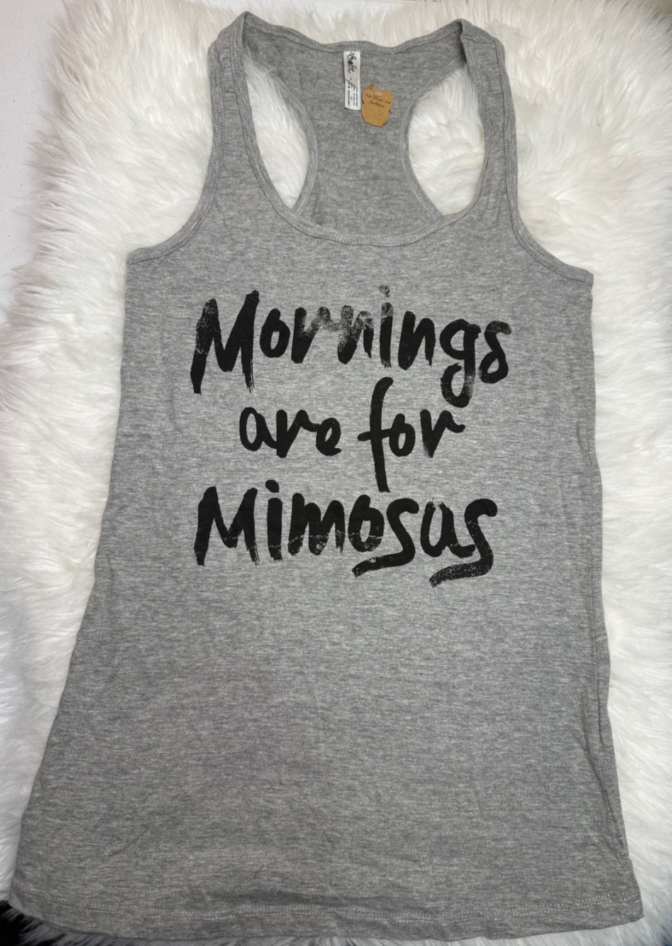 SoFra Mornings Are For Mimosas Graphic Racerback Tank Top Gray Large Brunch
